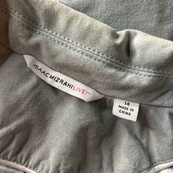 Isaac Mizrahi Leather Light Blue Blazer Size 14 - Picture 6 of 7